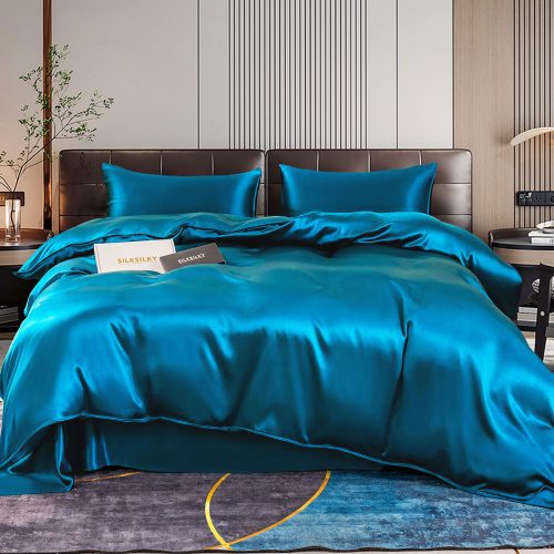 SilkSilky US 22Momme Pure Silk Bedding Set Teal 001