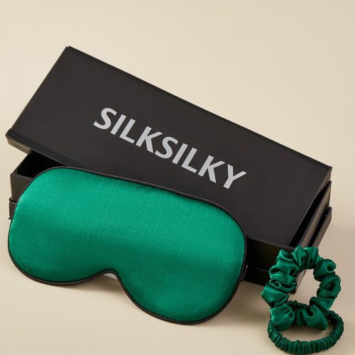 SilkSilky US 19Momme Pure Silk Eye Mask DarkGreen 001