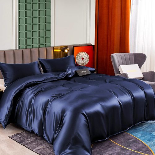 SilkSilky US 25Momme Pure Silk Bedding Set DarkBlue 001