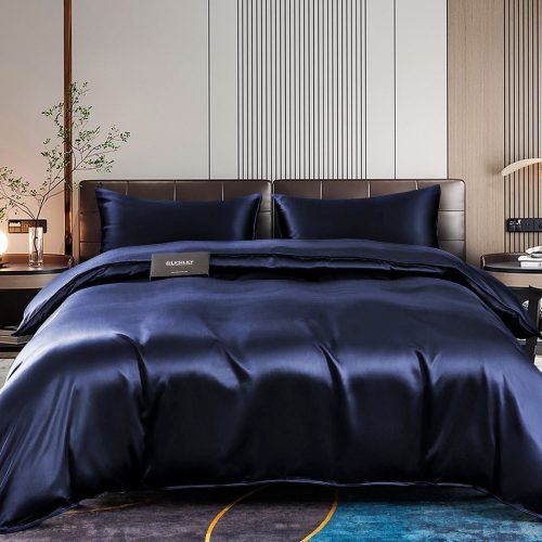 SilkSilky US 22Momme Pure Silk Bedding Set DarkBlue 001