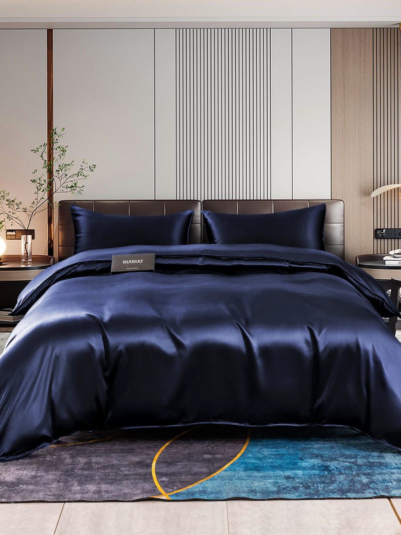 SilkSilky US 22Momme Pure Silk Bedding Set DarkBlue 001