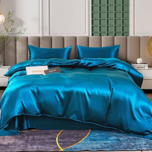 SilkSilky US 25Momme Pure Silk Bedding Set Teal 001