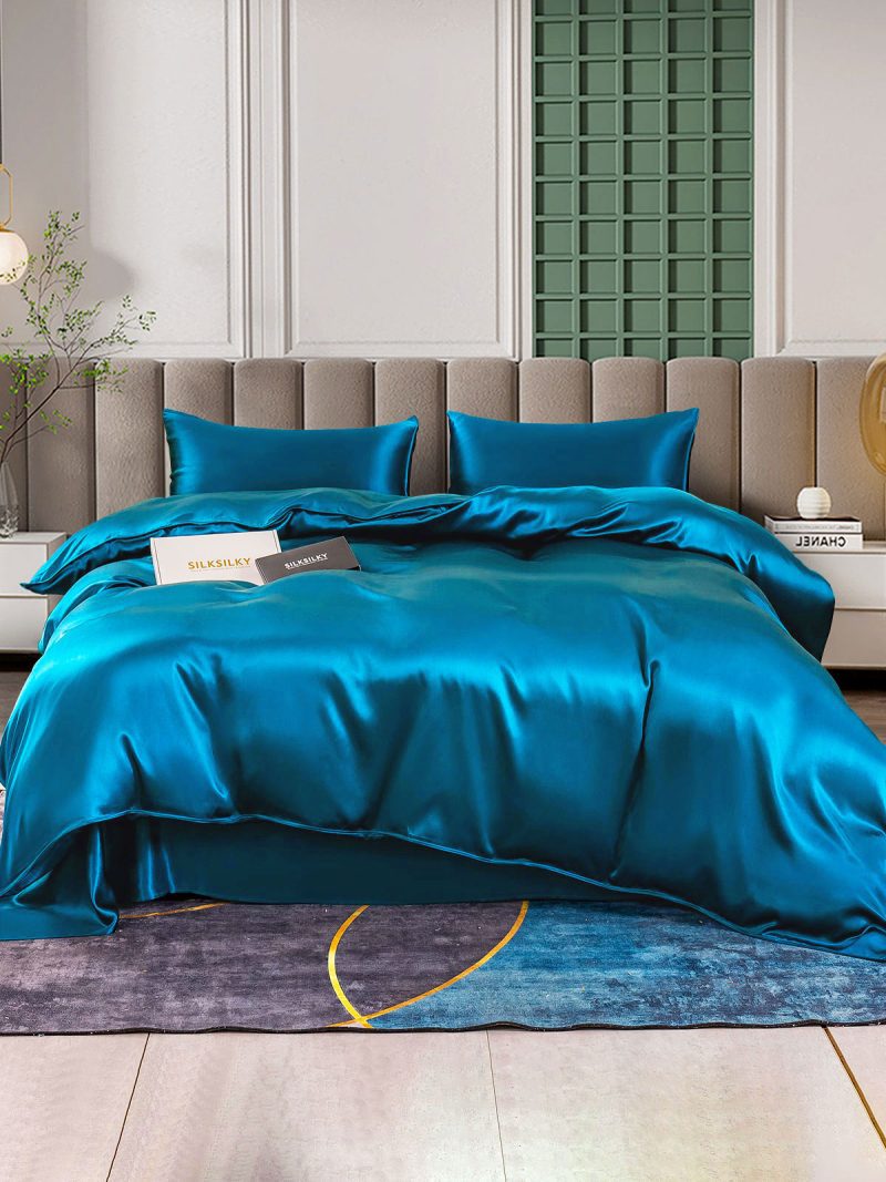 SilkSilky US 25Momme Pure Silk Bedding Set Teal 001