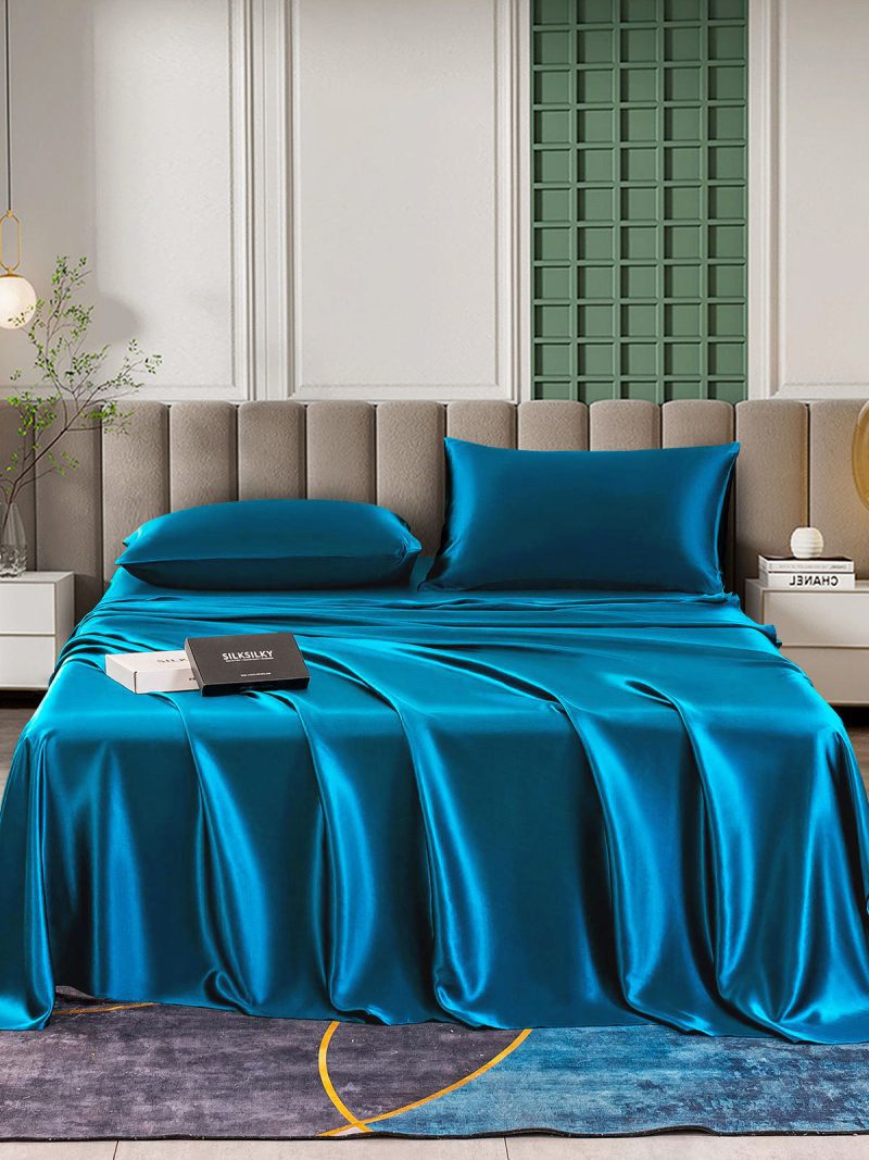 SilkSilky US 25Momme Pure Silk Bedding Set Teal 001