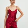 SilkSilky  22Momme Pure Silk Sleeveless V Neck Camisole Set DarkRed 001