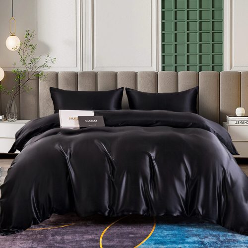 SilkSilky US 25Momme Pure Silk Bedding Set Black 001