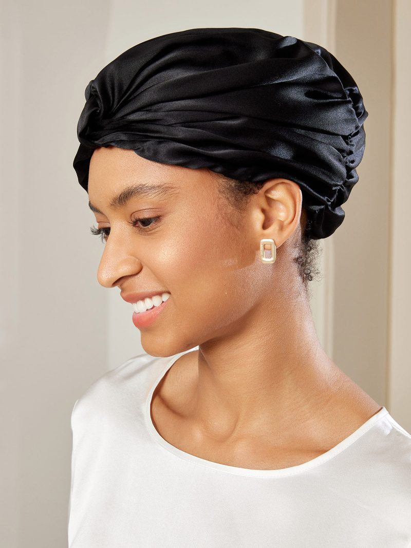 SilkSilky  Pure Silk Sleep Cap Black 001