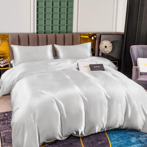 SilkSilky US 25Momme Pure Silk Bedding Set Silver 001