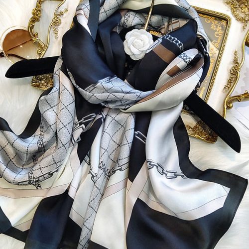 SilkSilky US Pure Silk Scarf Black 001