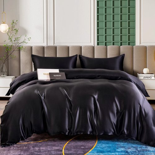 SilkSilky US 25Momme Pure Silk Bedding Set Black 001