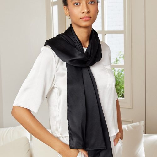 SilkSilky US Pure Silk Scarf Black 001