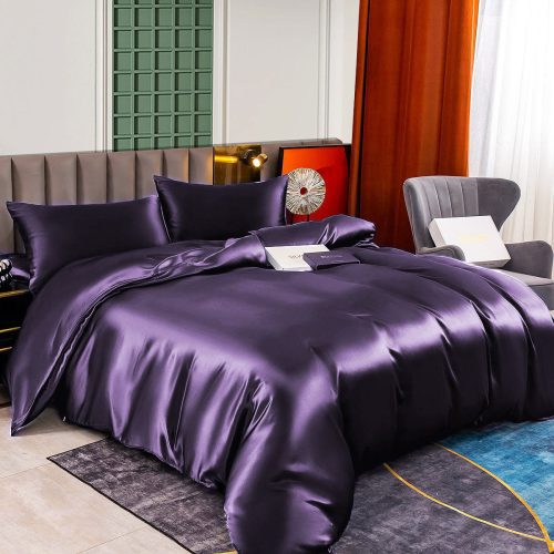 SilkSilky US 25Momme Pure Silk Bedding Set DeepPurple 001