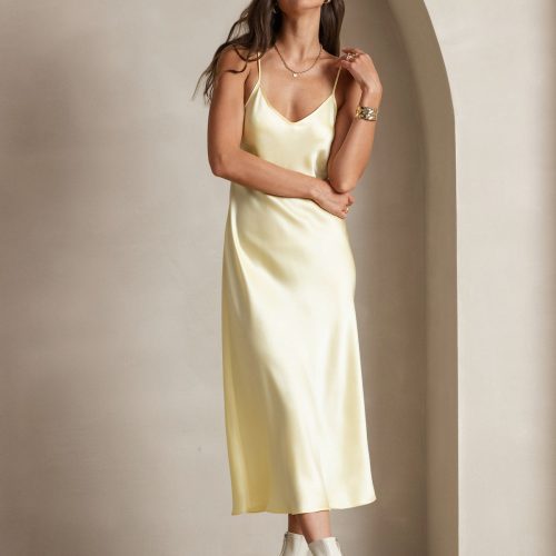 SilkSilky  Pure Silk Sleeveless Round Neck Dress Yellow 001