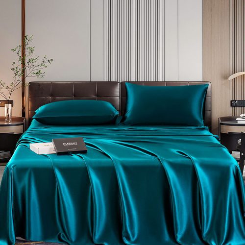 SilkSilky US 22Momme Pure Silk Bedding Set Teal 001