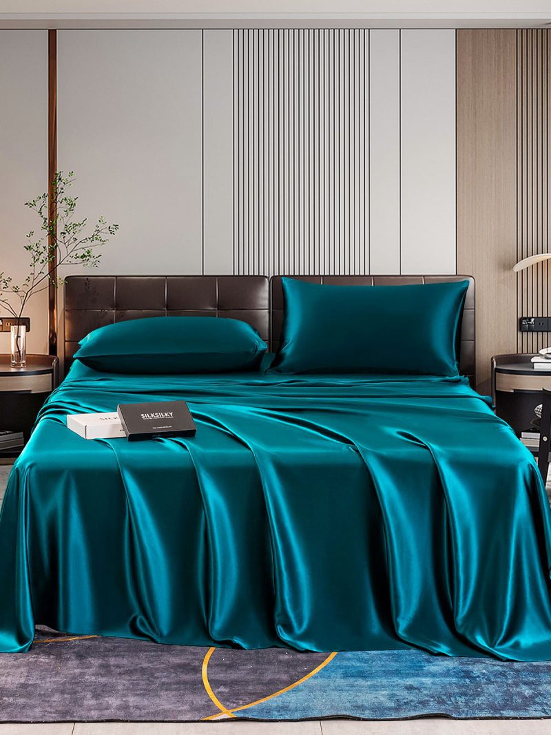 SilkSilky US 22Momme Pure Silk Bedding Set Teal 001