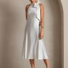 SilkSilky US 19Momme Silk Blend Sleeveless Tie Neck Dress White 001