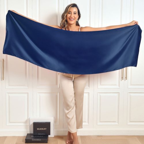 SilkSilky US Pure Silk Scarf DarkBlue 001