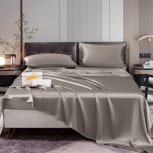 SilkSilky US 22Momme Pure Silk Bedding Set Gray 001