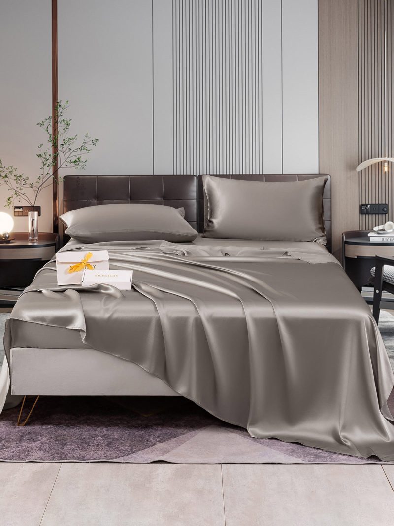 SilkSilky US 22Momme Pure Silk Bedding Set Gray 001