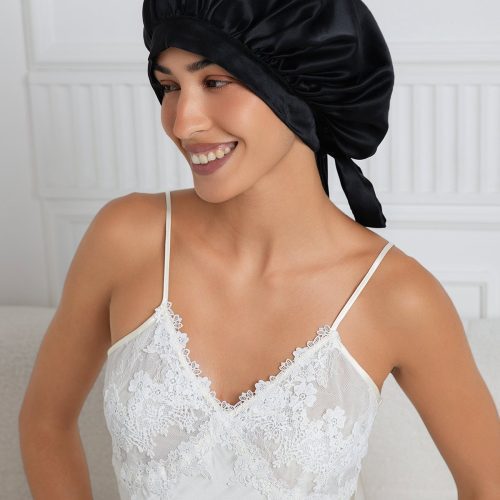 SilkSilky Pure Silk Sleep Cap Black 001