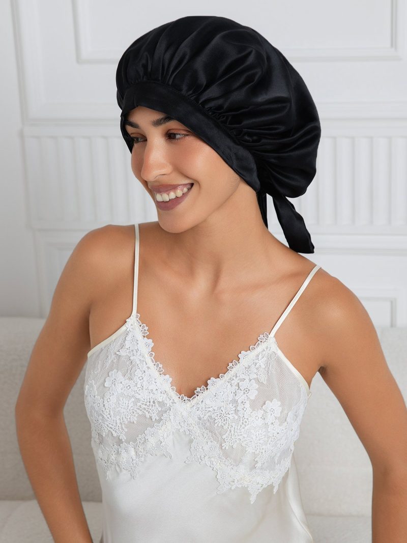 SilkSilky Pure Silk Sleep Cap Black 001