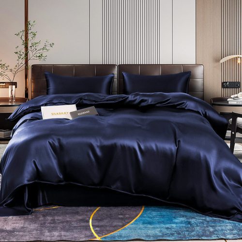 SilkSilky US 22Momme Pure Silk Bedding Set DarkBlue 001