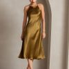 SilkSilky US 19Momme Silk Blend Sleeveless Dress Brown 001