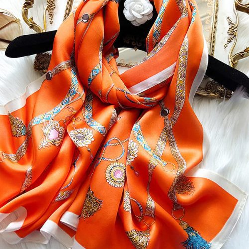 SilkSilky US Pure Silk Scarf Orange 001