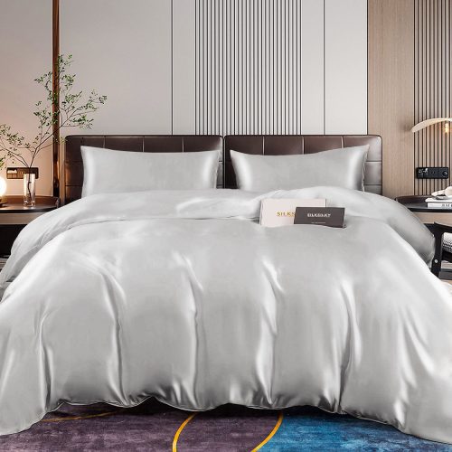 SilkSilky US 22Momme Pure Silk Bedding Set Silver 001