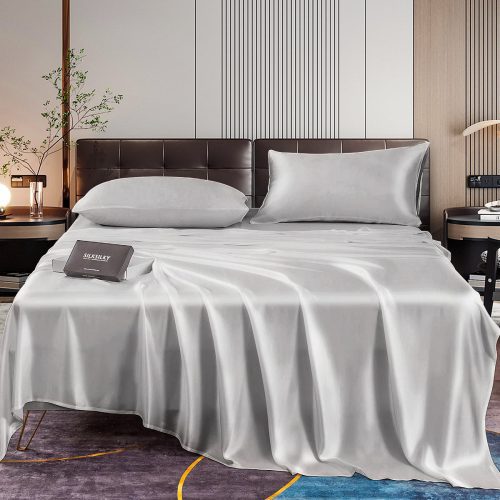 SilkSilky US 22Momme Pure Silk Bedding Set Silver 001