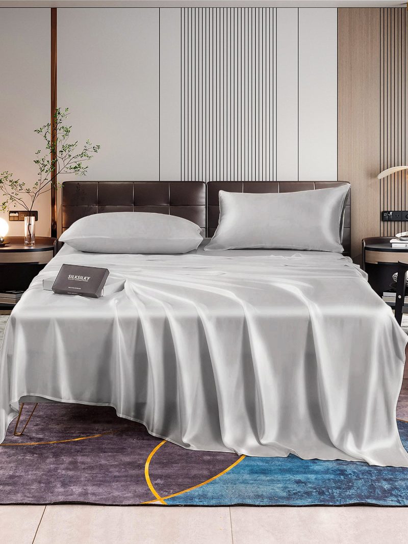 SilkSilky US 22Momme Pure Silk Bedding Set Silver 001