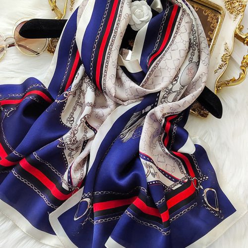 SilkSilky US Pure Silk Scarf Blue 006