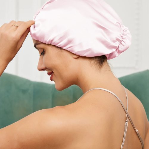 SilkSilky  Pure Silk Sleep Cap Pink 001