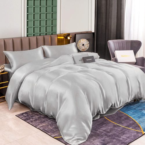 SilkSilky US 25Momme Pure Silk Bedding Set Silver 001