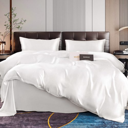 SilkSilky US 22Momme Pure Silk Bedding Set White 001