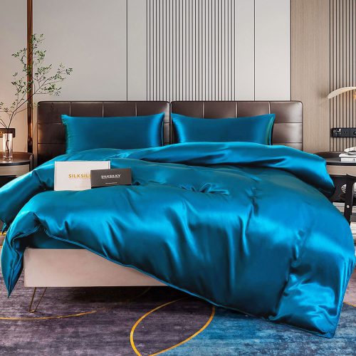 SilkSilky US 22Momme Pure Silk Bedding Set Teal 001