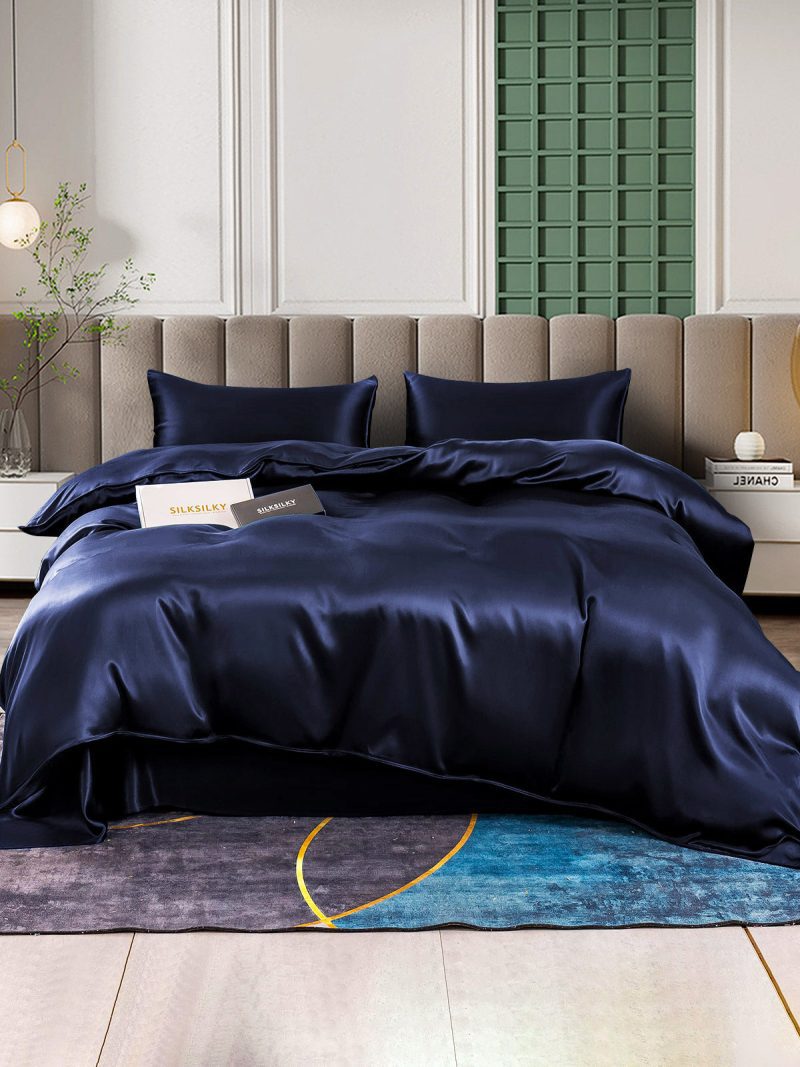 SilkSilky US 25Momme Pure Silk Bedding Set DarkBlue 001