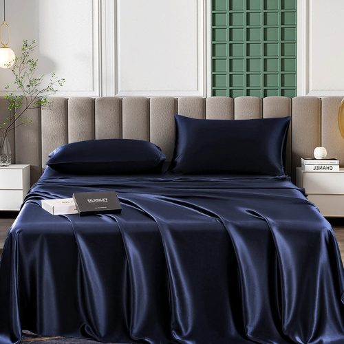 SilkSilky US 25Momme Pure Silk Bedding Set DarkBlue 001