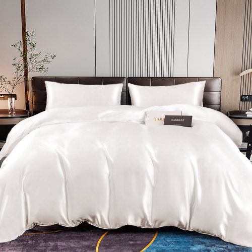 SilkSilky US 22Momme Pure Silk Bedding Set White 001