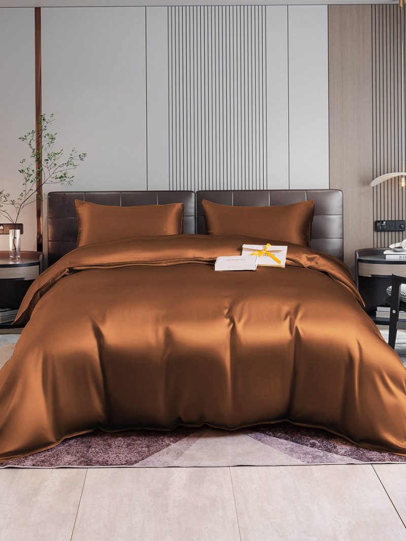 SilkSilky US 22Momme Pure Silk Bedding Set Coffee 001