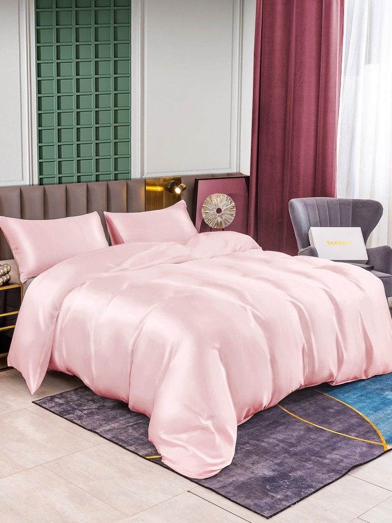 SilkSilky US 25Momme Pure Silk Bedding Set Pink 001