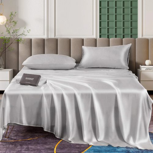 SilkSilky US 25Momme Pure Silk Bedding Set Silver 001