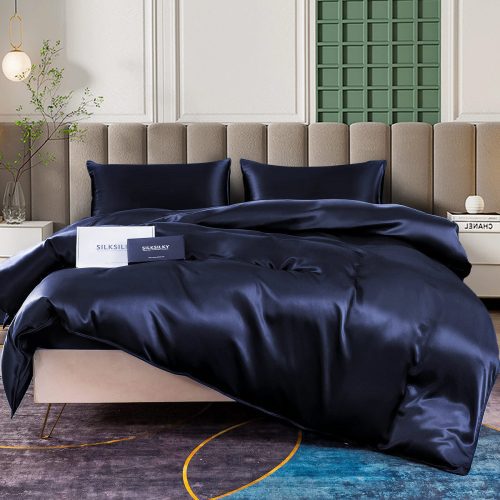 SilkSilky US 25Momme Pure Silk Bedding Set DarkBlue 001