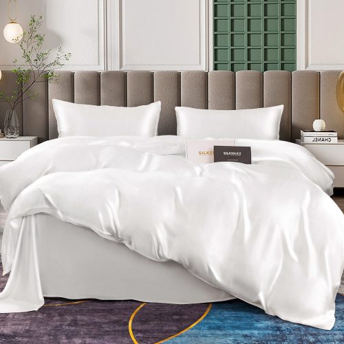 SilkSilky US 25Momme Pure Silk Bedding Set White 001