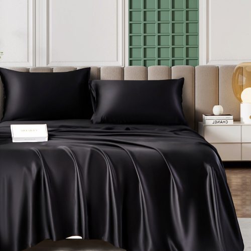 SilkSilky US 25Momme Pure Silk Bedding Set Black 001