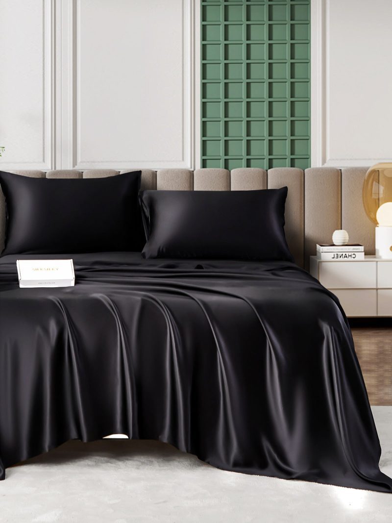 SilkSilky US 25Momme Pure Silk Bedding Set Black 001