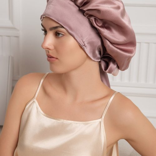 SilkSilky  Pure Silk Sleep Cap PaleMauve 001