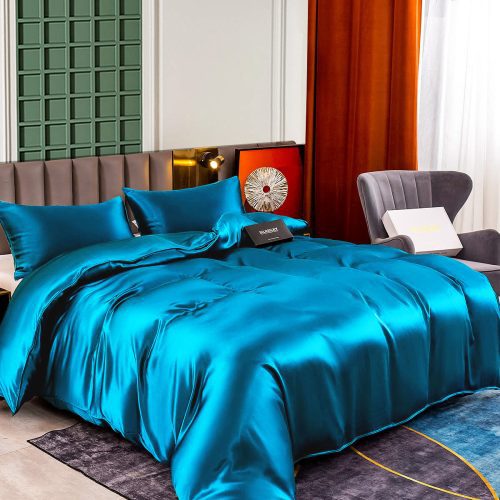 SilkSilky US 25Momme Pure Silk Bedding Set Teal 001