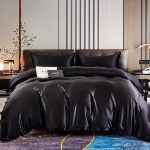 SilkSilky US 22Momme Pure Silk Bedding Set Black 001