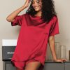 SilkSilky  Pure Silk Short Sleeve Round Neck Women's Pajamas Wine 001